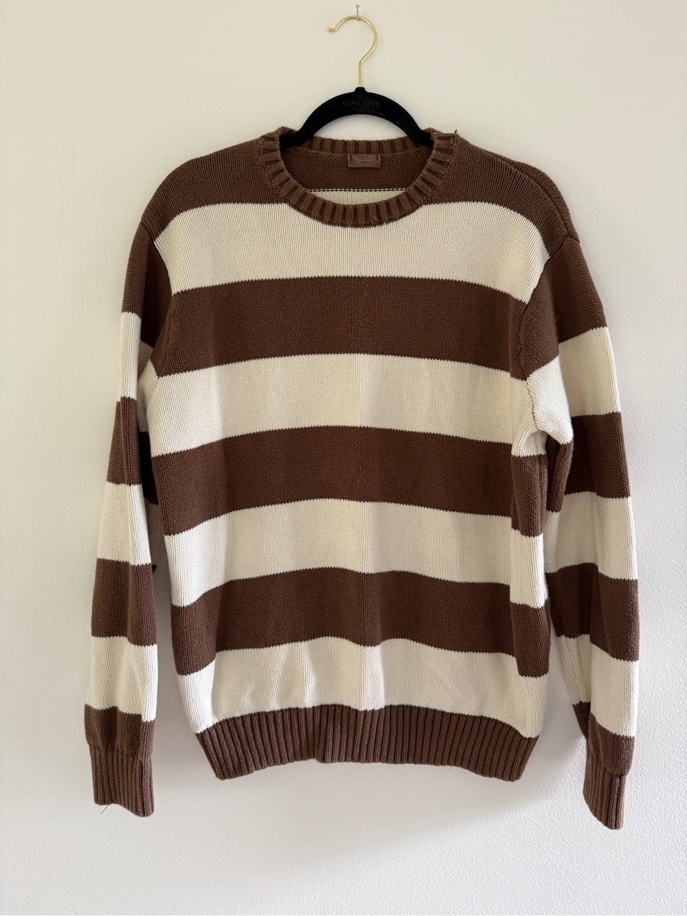 Brandy Melville Brown & Cream Striped Crewneck Sweater